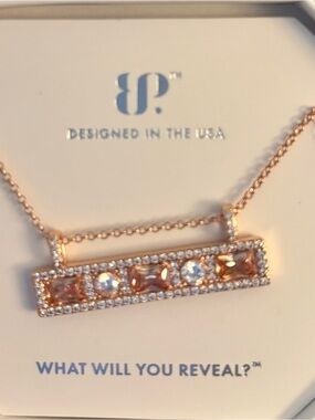 Rose Gold Bar Necklace with Champagne and Clear Stones by Bomb Party NEW